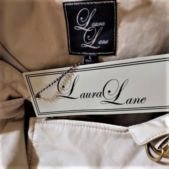 LAURA LANE BEIGE FAUX LEATHER ZIP JACKET WITH ZIP FRONT POCKETS SIZE L NWT - Picture 9 of 13
